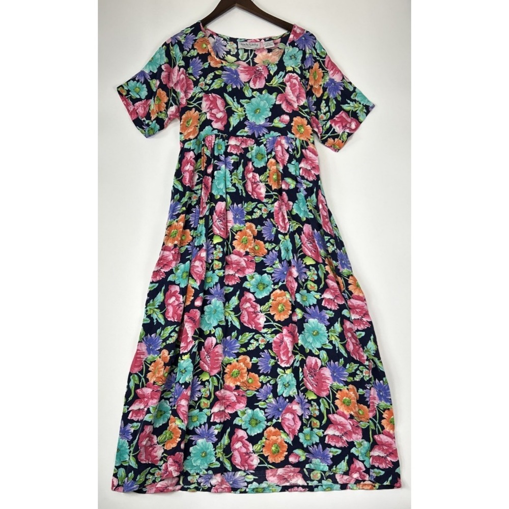 Vintage Diane Von‎ Furstenburg Short Sleeve Long Dress Size L Floral Grannycore
